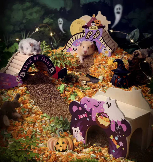 Halloween Hamster Hideout - Witch’s Night Collection: Candy Cauldron, Trickster’s Loft, Cat’s Tail Broomstick - MyMinipaws